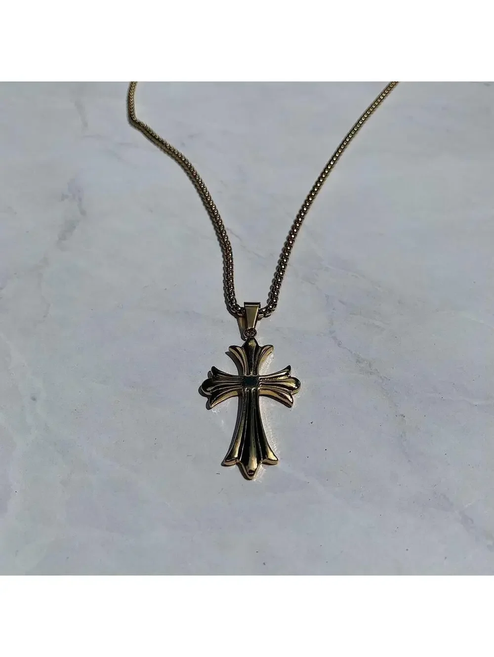Gothic Gold Big Cross pendant stainless steel necklace
